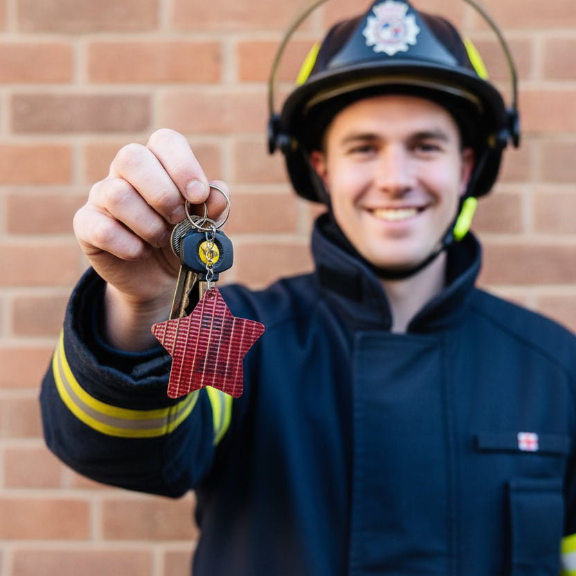 Yellow/ Red Ex-Fire Hose - Star Key Chain