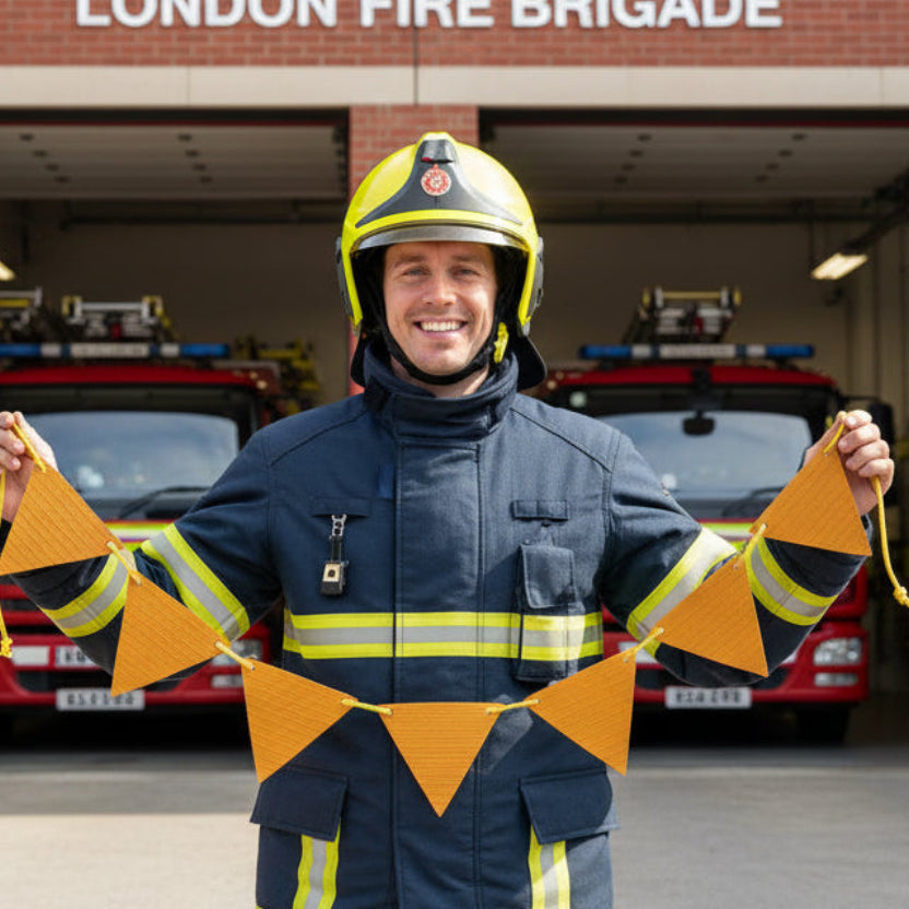 Handmade Yellow Ex-Fire Hose Bunting